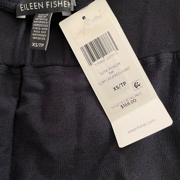 NWT Eileen Fisher Slim Cropped elastic waist Pant washable crepe in Ink XS - Picture 6 of 7